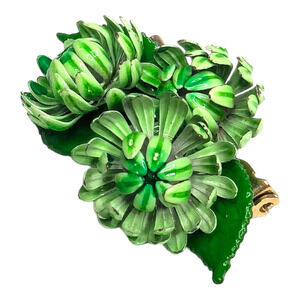 Green Enamel Chrysanthemum Flower Brooch Pin Floral Vtg Estate Jewelry 60s 70s